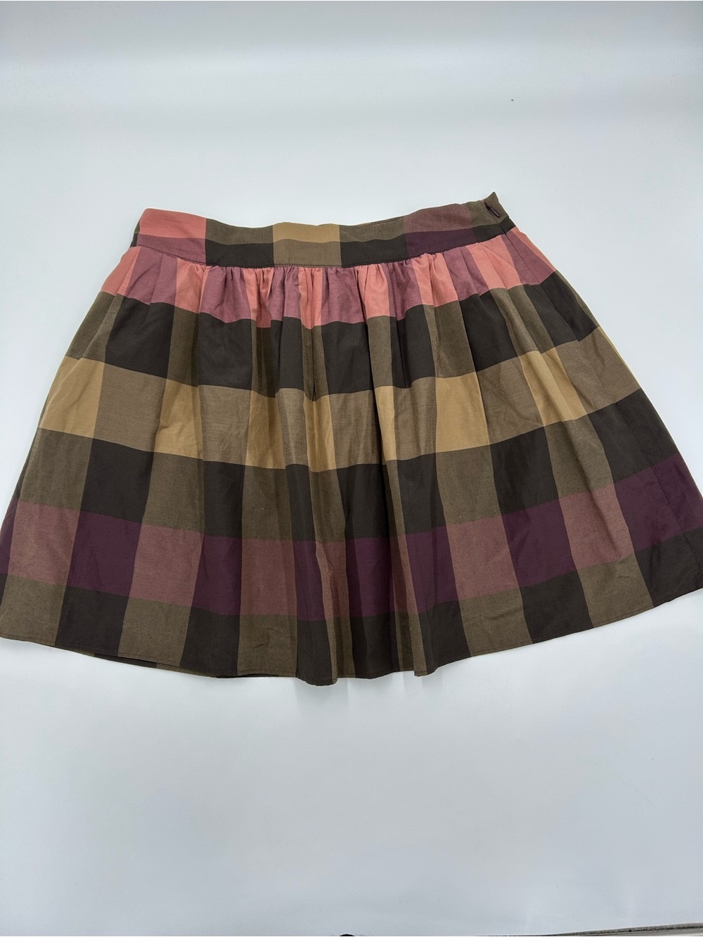 Lands' End Silk Blend Plaid Circle Skirt in Pink, Brown & Plum 10